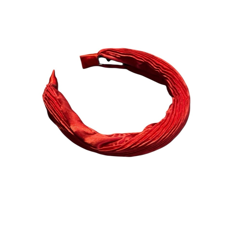 Girls Red Pleated Satin Style Headband Hair Accessory One Size